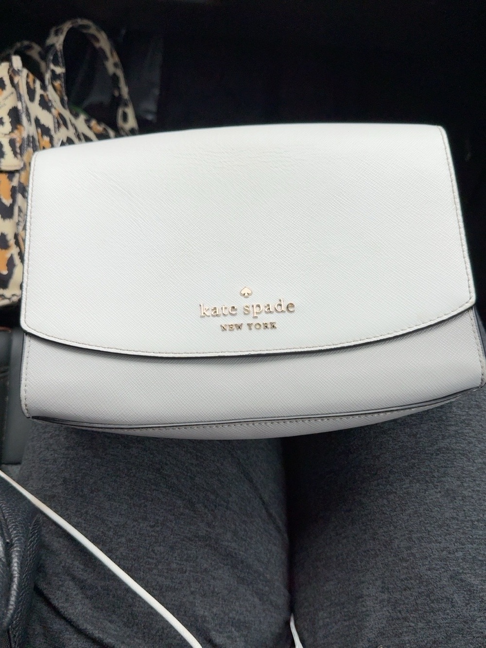 kate spade White Leather Crossbody with Gold Logo